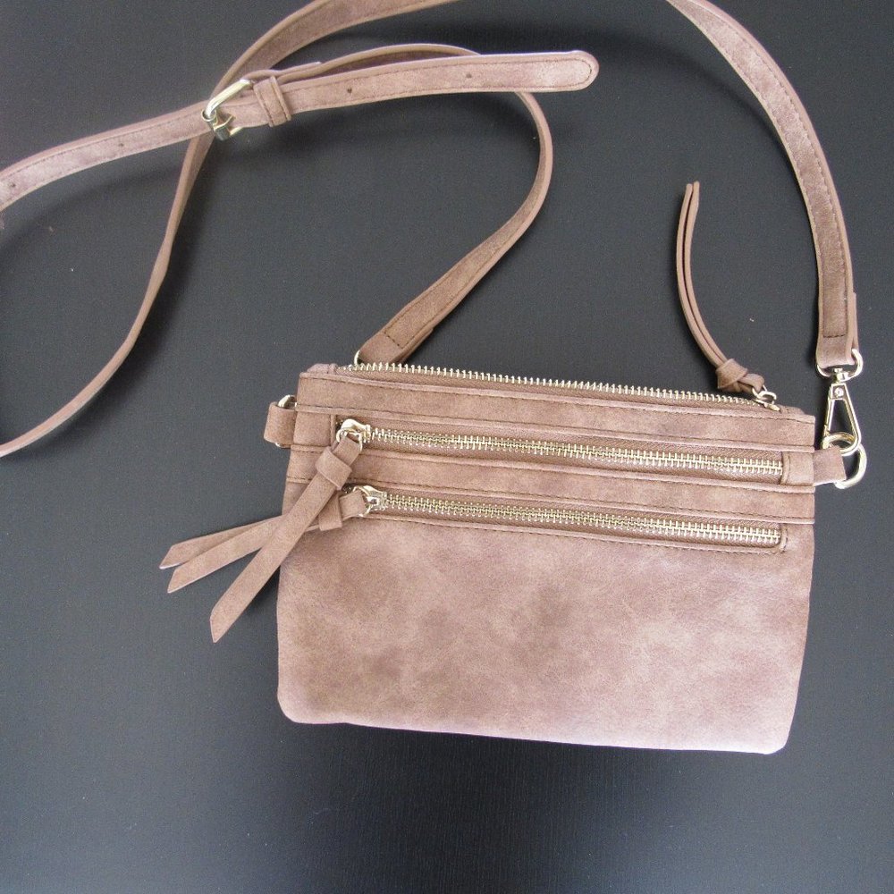 NWOT Brown Crossbody Bag with Zippers